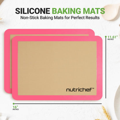 Feuille de cuisson en silicone - Réutilisable, facile et pratique, tapis antiadhésif utilisé pour le four - (Rose) 