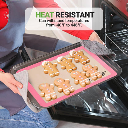 Feuille de cuisson en silicone - Réutilisable, facile et pratique, tapis antiadhésif utilisé pour le four - (Rose) 