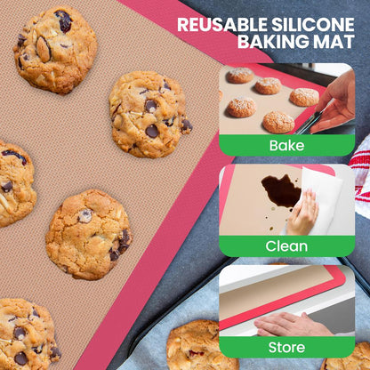 Feuille de cuisson en silicone - Réutilisable, facile et pratique, tapis antiadhésif utilisé pour le four - (Rose) 