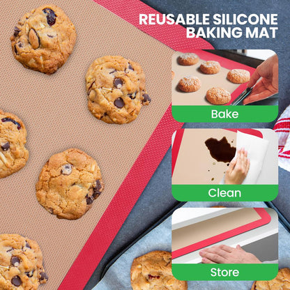 Feuille de cuisson en silicone - Réutilisable, facile et pratique, tapis antiadhésif utilisé pour le four - (Rouge) 