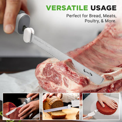 Electric Bread Knife For Carving Cooked Meats, Cooked Poultry, Bread, Crafting Foam, And More, Lightweight With Contoured Grip Handle