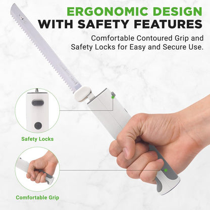 Electric Bread Knife For Carving Cooked Meats, Cooked Poultry, Bread, Crafting Foam, And More, Lightweight With Contoured Grip Handle