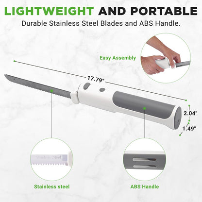 Electric Bread Knife For Carving Cooked Meats, Cooked Poultry, Bread, Crafting Foam, And More, Lightweight With Contoured Grip Handle