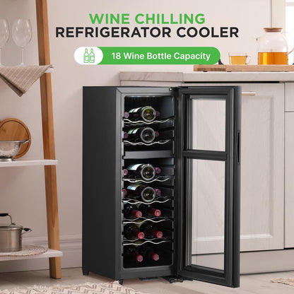 Cave à vin réfrigérante - Refroidisseur/Chiller à vin à double zone, contrôle par bouton tactile numérique avec joint hermétique, contient un emplacement pour bouteilles debout (capacité de stockage de 18 bouteilles) 
