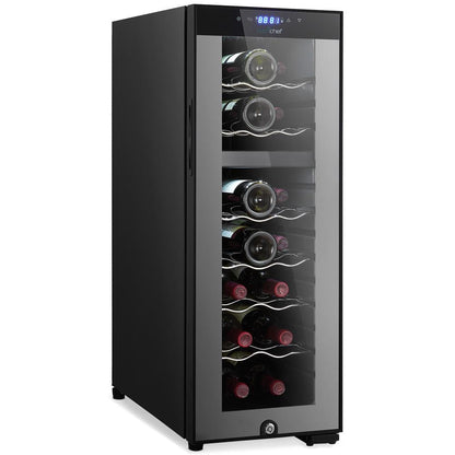 Cave à vin réfrigérante - Refroidisseur/Chiller à vin à double zone, contrôle par bouton tactile numérique avec joint hermétique, contient un emplacement pour bouteilles debout (capacité de stockage de 18 bouteilles) 