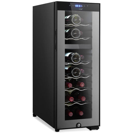 Cave à vin réfrigérante - Refroidisseur/Chiller à vin à double zone, contrôle par bouton tactile numérique avec joint hermétique, contient un emplacement pour bouteilles debout (capacité de stockage de 18 bouteilles) 