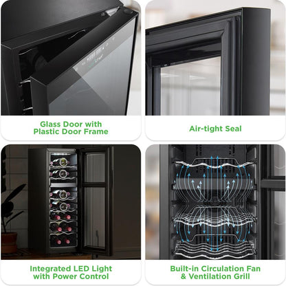 Cave à vin réfrigérante - Refroidisseur/Chiller à vin à double zone, contrôle par bouton tactile numérique avec joint hermétique, contient un emplacement pour bouteilles debout (capacité de stockage de 18 bouteilles) 