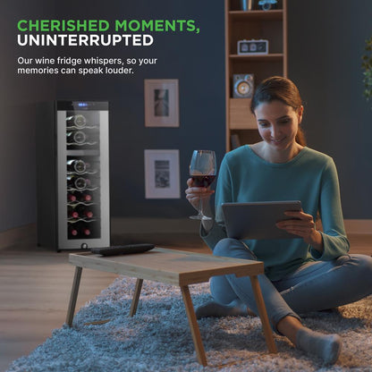 Cave à vin réfrigérante - Refroidisseur/Chiller à vin à double zone, contrôle par bouton tactile numérique avec joint hermétique, contient un emplacement pour bouteilles debout (capacité de stockage de 18 bouteilles) 