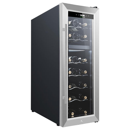 Réfrigérateur de refroidissement à vin - Cave à vin à double zone/Refroidisseur, contrôle par bouton tactile numérique avec joint hermétique, contient un emplacement pour les bouteilles debout (capacité de stockage de 18 bouteilles) 