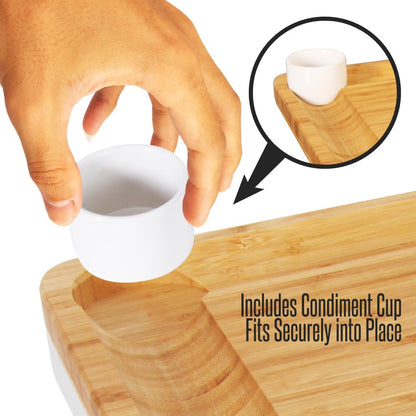 Ensemble de planche à découper en bambou - Plateau de service en bois plat pour pique-nique ou vin - Kit de plateau rectangulaire pour fruits et viandes avec bol, tiroir de fermeture, 4 couteaux en acier inoxydable - Nutrichef Pkczbd10 