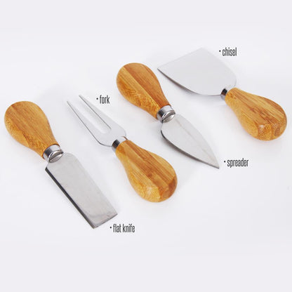 Ensemble de planche à découper en bambou - Plateau de service en bois plat pour pique-nique ou vin - Kit de plateau rectangulaire pour fruits et viandes avec bol, tiroir de fermeture, 4 couteaux en acier inoxydable - Nutrichef Pkczbd10 