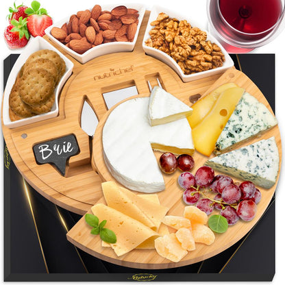 Plateau de service pour aliments – comprend des couteaux à découper, des bols en céramique, des marqueurs de craie et des étiquettes en ardoise 