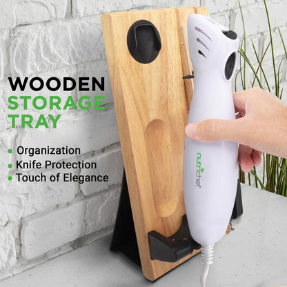 Electric Kitchen Knife With Wooden Storage Tray