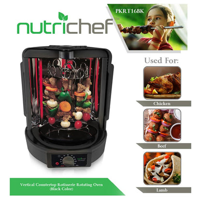 NutriChef Vertical Rotisserie Oven – Countertop Rotating Cooker, 700W, Precise & Even Cooking, Black