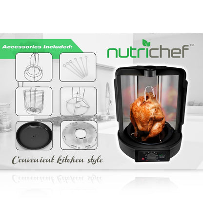 NutriChef Vertical Rotisserie Oven – Countertop Rotating Cooker, 700W, Precise & Even Cooking, Black