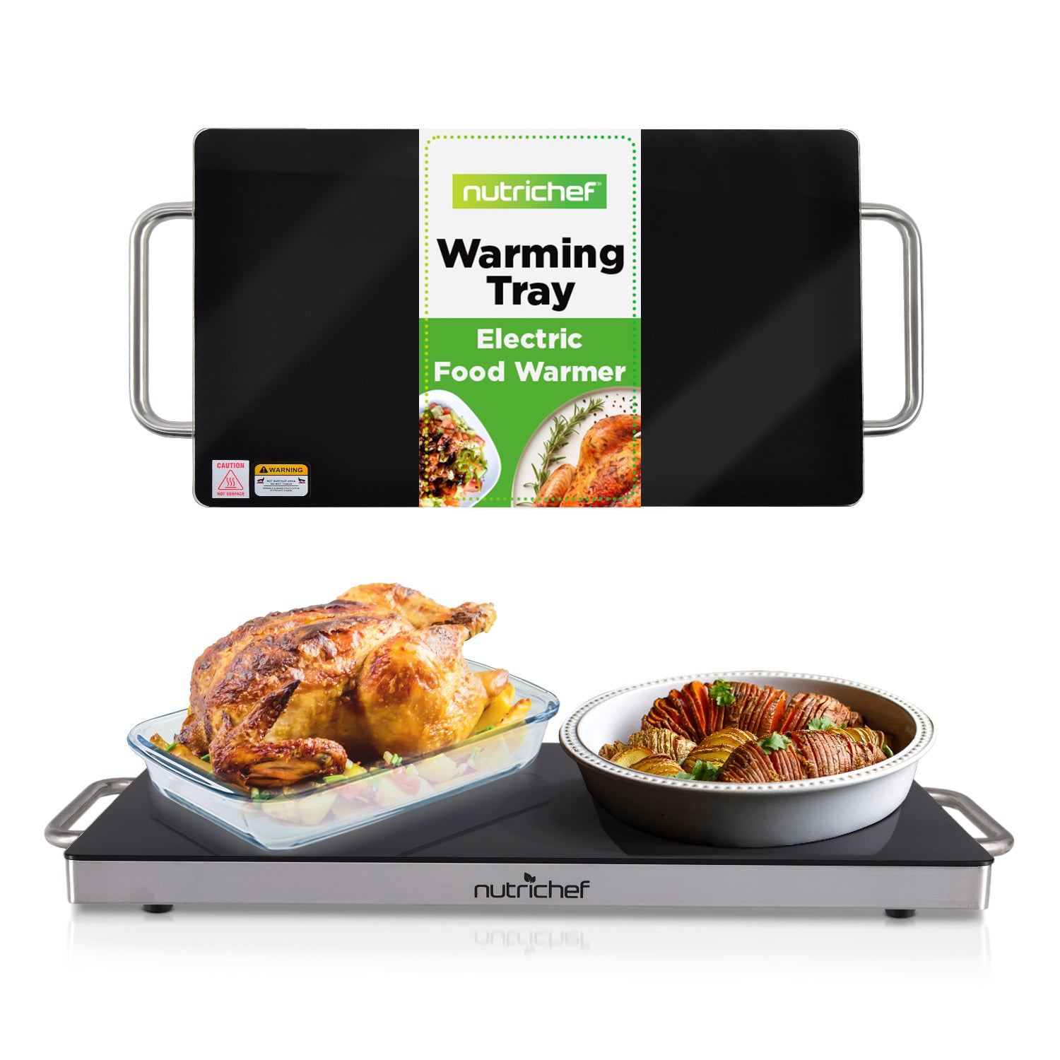 NutriChef warming tray with food on a white background