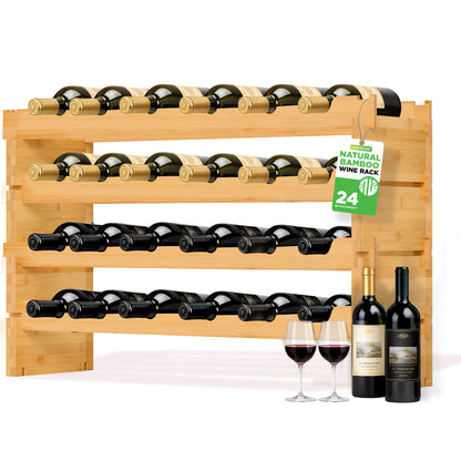 Wooden wine rack with bottles and glasses on a white background