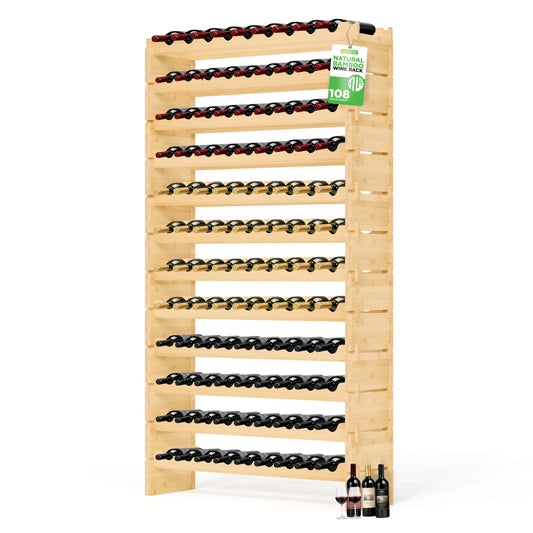 Wooden wine rack with bottles on a white background