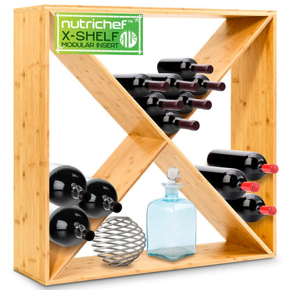Capacité de 24 bouteilles, casier à vin empilable en bambou en forme de X, adapté pour les comptoirs, les tables, le support de rangement pour la cuisine, la cave à vin, et plus encore (Naturel) 