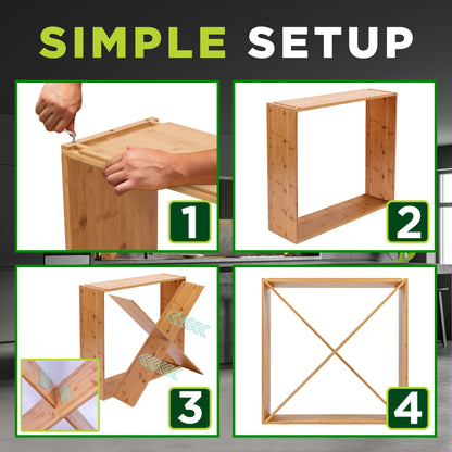 Step-by-step assembly of a wooden frame with numbered instructions.