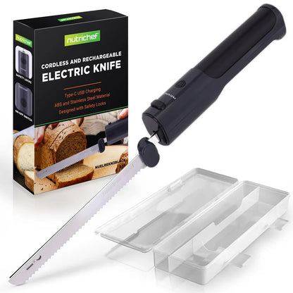 Electric Bread Knife For Carving Cooked Meats, Cooked Poultry, Bread, Crafting Foam, And More, Lightweight With Contoured Grip Handle