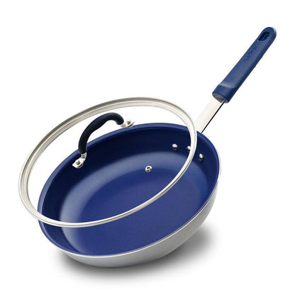 Poêle à frire antiadhésive NutriChef avec couvercle – Manche en silicone, revêtement céramique, compatible avec toutes les plaques de cuisson 
