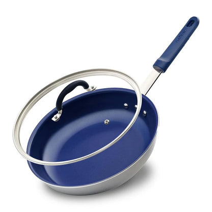 Poêle à frire antiadhésive NutriChef avec couvercle – Manche en silicone, revêtement céramique, compatible avec toutes les plaques de cuisson 
